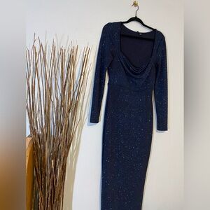 Sophisticated Midnight Blue Sparkled Long Sleeve Dress